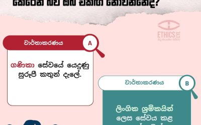 ගැටලුව: පුවත් වාර්තාකරණයේදී “ගණිකා” වැනි යෙදුම් භාවිත කිරීමෙන් පුවත භාවාතිශය (Sensationalism) කිරීමක් සිදු වේ . මෙවැනි භාවිතයන් නිසා පුවතේ සැබෑ තොරතුරු යටපත් වී, අදාළ පුද්ගලයන් දැඩි සමාජ අපවාදයකට (Stigmatisation) ලක් විය හැක.
