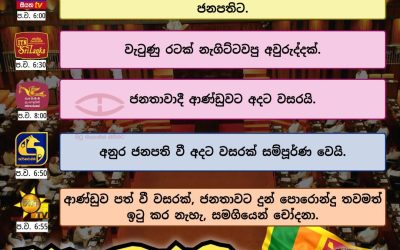 අනුර කුමාර ජනපති වී ඊයේ (සැප්තැම්බර් 21, 2025) දිනට අවුරුද්දක් සම්පූර්ණ වෙයි. මෙම පුවත සැප්තැම්බර් 21, 2025 දින රූපවාහිනී රාත්රී සිංහල ප්රධාන පුවත් සිරස්තල තුළ වාර්තා කර තිබුණේ පහත අයුරිනි.